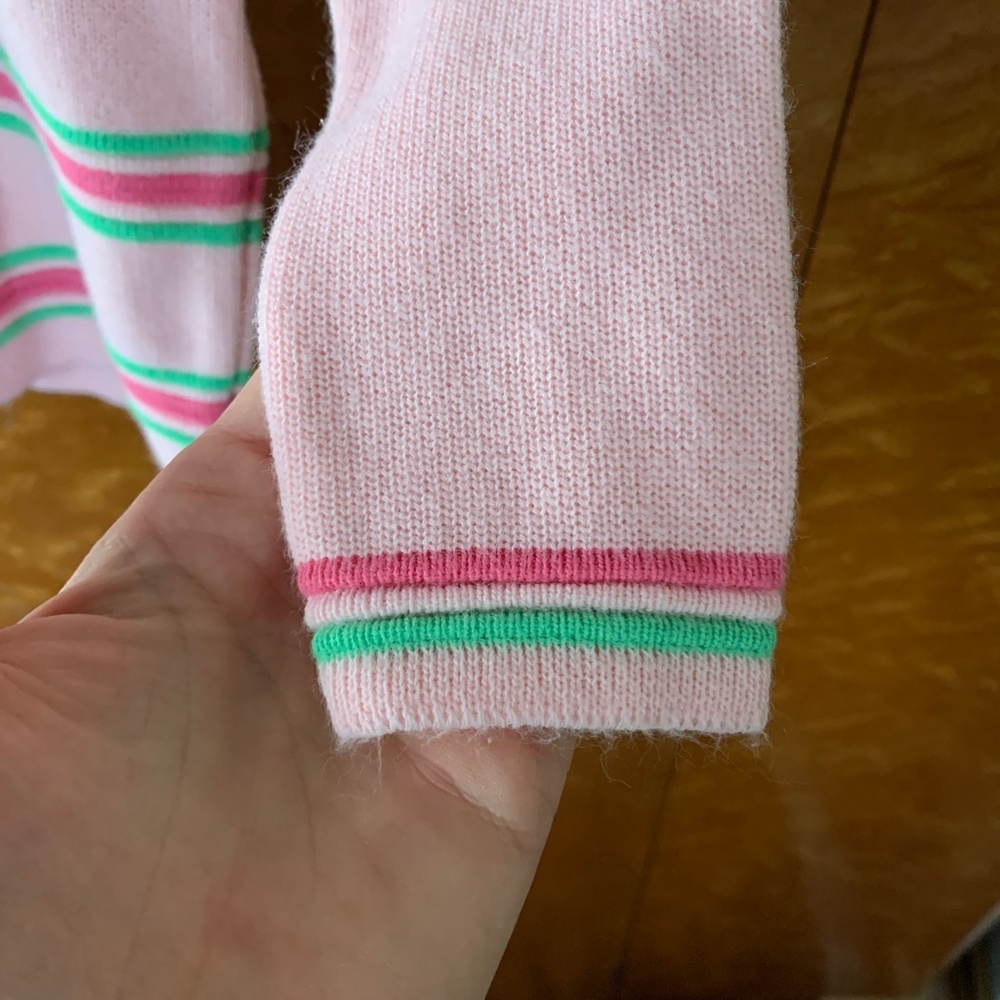 Vintage Baby Girls Pink Green Striped Sweater 18 24 Months - Picture 2 of 5